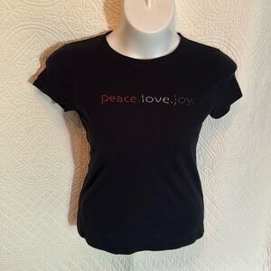 COPY - peace. love. joy. Black T-shirt. Size Small. 100% cotton